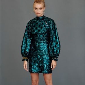 Free People Blue Green Chante Holiday Dress size 6